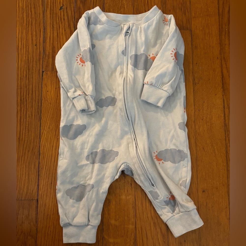 H&M Light Blue and Gray Cloud Print One Piece